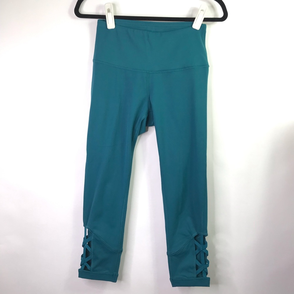 YOGALICIOUS TEAL CRISSCROSS LEGGINGS - S